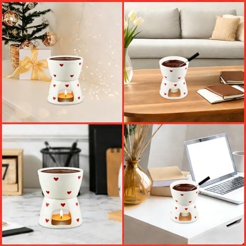 Fondue Cup with 2 Dipping Forks,Ceramic Chocolate Melting Cup Set,Mini Chocolate Melting Mug For Date Night Birthday Wedding Gifts,Can Mel t Chocolates,Butter and Cheese(12*10.5*10.3cm,COLOR:White) — view 5