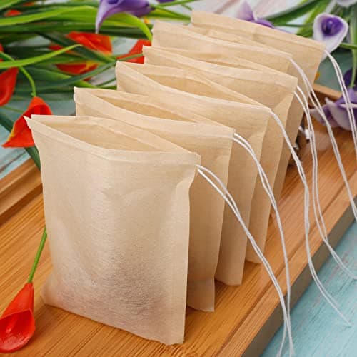 100 Pcs Tea Bags for Loose Tea, Disposable Tea Bags with Drawstring Tea Filter Bags Empty Tea Bags for Loose Leaf Tea and Coffee (3.54 x 2.75 inch) — view 4