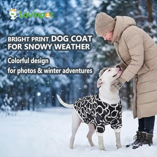 LovinPet Large Dog Flannel Coat, Warm Dog Winter Coat with Front Sleeves and Hook-and-Loop Closure, Cozy Full-Coverage Layer for Chilly Short-Hair Dogs, Freehand Black White Prints, XL — view 3