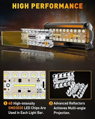 NAOEVO 7 inch LED Light Bar, 240W 24,000LM Offroad Fog/Driving Lights LED Pods with Spot Flood Combo Beam, Waterproof LED Work Lights for Truck Boat UTV ATV, 2 Pack (Amber) — view 2