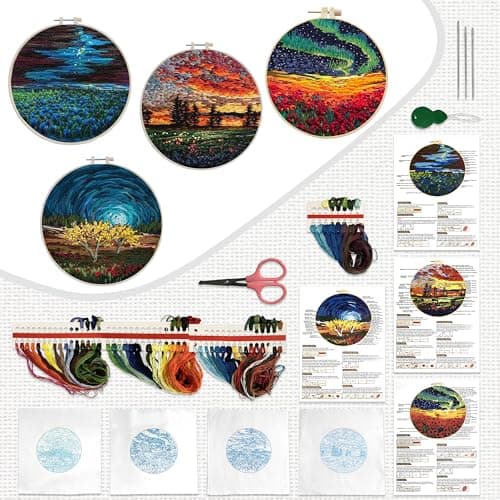 Maydear 4 Pack Embroidery Starter Kit with Pattern, Stamped Cross Stitch Kits for Beginners Adults with Embroidery Hoop and Instructions, Hand Embroidery Kit (Embroidery kit flower2) — view 5