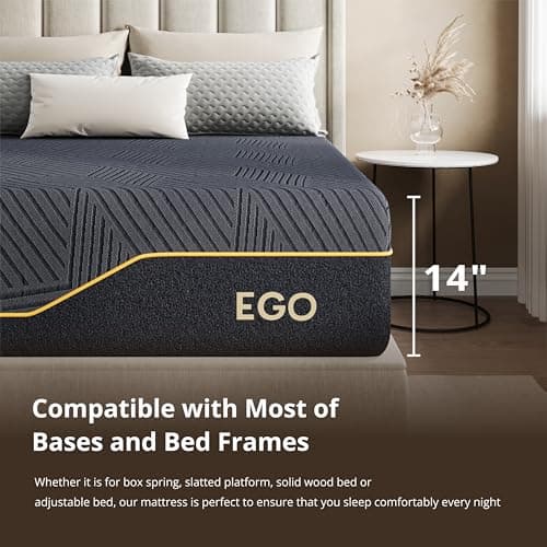 MLILY EGOHOME 14 Inch King Size Memory Foam Mattress for Sleep, Pressure Relief Cooling Copper Gel Bed in a Box, Foam Made in USA, CertiPUR-US Certified, Medium Plush, 76x80x14 Black — view 4