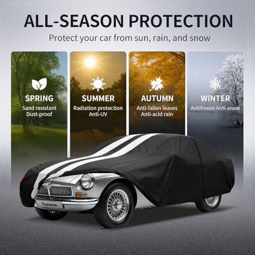 Multi-Layer Car Cover Custom Fit for MG MGB (1962-1981), 100% Waterproof All Weather for Automobiles, Gift with Towel, Heavy Duty Car Covers for Rain Sun UV Protection with Door Zipper. — view 3