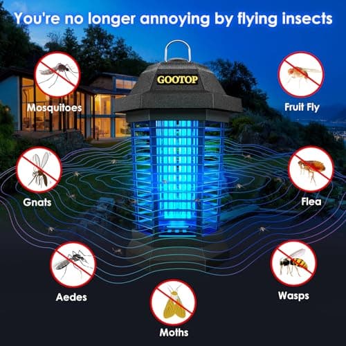 GOOTOP Bug Zapper Outdoor, Mosquito Zapper, 4200V 3 Prong Plug in Electric Fly Zapper, Mosquito Killer, Fly Traps, Flying Insects Zapper Indoor Outdoor, ABS Plastic Outer (Black)