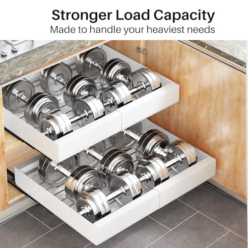 Kitstorack Pull out Cabinet Organizer, Expandable(12"-20") Heavy Duty Slide out Drawers Fixed with Adhesive Nano Film for Pots, Roll out Shelf Storage for Kitchen Base Cabinet Organization(White) — view 5