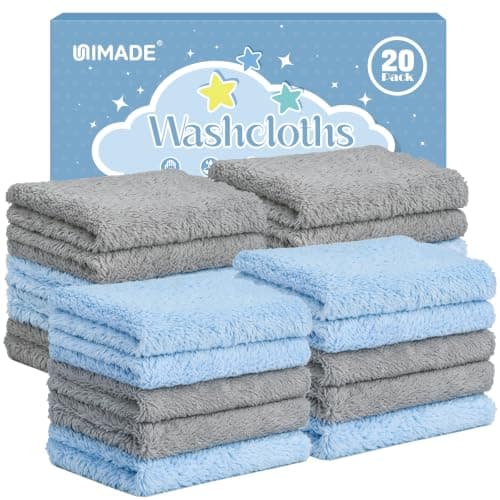 UNIMADE Baby Washcloths, 20 Pack Microfiber Coral Fleece Wash Cloths, Extra Absorbent Baby Towels for Newborns, Infants and Toddlers, Gentle on Sensitive Skin for Face and Body - 7" × 9", Blue&Grey