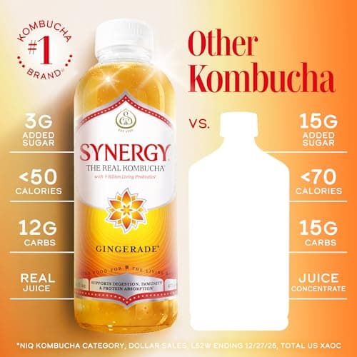 SYNERGY The Real Kombucha - Gingerade - 16 fl oz Bottle - Raw Probiotic Drink for Gut Health and Immune Support — view 4