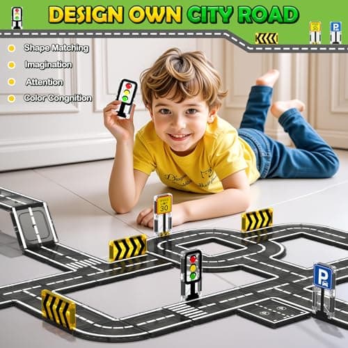 IGIVI Magnetic Tiles Road Toddler Toys, Magnet Building Blocks for Kids Ages 3-5 4-8, STEM Learning Construction Toys Games, Ideal Gifts for 3+ Year Old Boys Girls — view 3