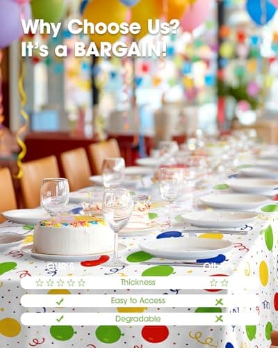 Pureegg Plastic Table Cloth Disposable 8 Pack, 54 x 108 Inch TableCloths, Picnic, Happy Birthday Decorations for Girls Boys, Baby Shower Party, Rectangle, Plastic Cover, Leakproof & Sturdy, Birthday — view 5