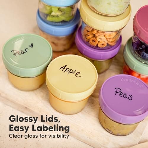 KeaBabies 12pk 4oz Glass Baby Food Containers with Lids, Leak-Proof (Nord) — view 5