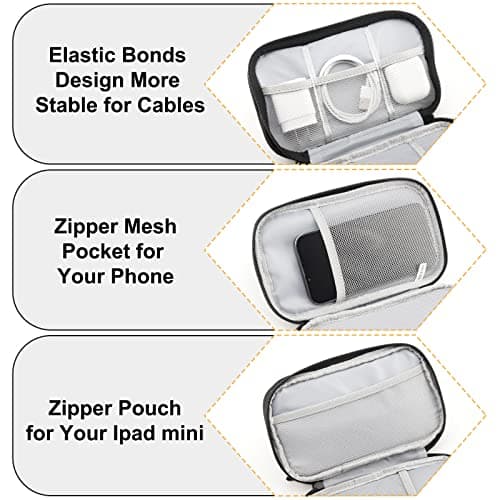 Portable Electronics Travel Organizer with Double Layer Design, Waterproof Electronic Organizer to Hold USB Flash Drive, Cords, Chargers, Phones, Earphones, Power Banks, Mouse, and SD Card Black — view 4