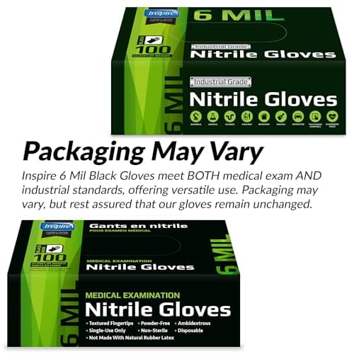 Inspire HEAVY DUTY 6Mil ORIGINAL Quality Stretch Nitrile Gloves Black Disposable Latex Free | Food, Industrial, Mechanic Tattoo (6Mil Black, Small) — view 5