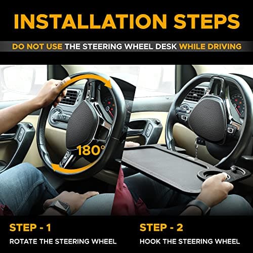 EcoNour 2 in 1 Car Steering Wheel Desk | Steering Wheel Tray for Laptop Car Mount with Pen Holder | Food Tray for Eating with Drinks Holder | Multipurpose Travel Accessories — view 5