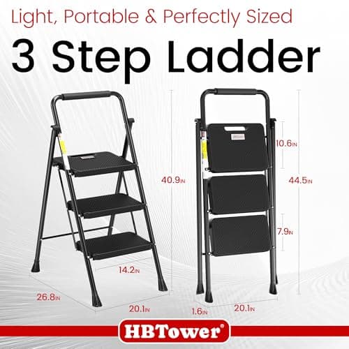 HBTower Step Ladder, Folding Step Stool with Wide Anti-Slip Pedal, Sturdy Steel Ladder, Convenient Handrail, Lightweight, Portable Steel Step Stool — view 5