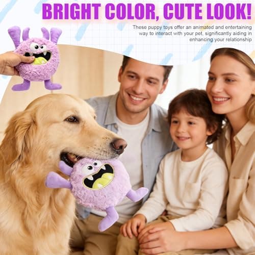 HUGEME Plush Squeaky Dog Toy, Crinkle Stuffed Dog Toy Keep Them Busy Tug of War Birthday Dog Chew Toy for Small Medium Large Dogs (Purple) — view 4