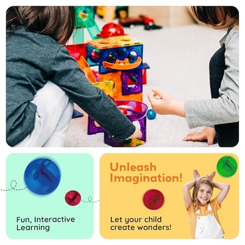 PicassoTiles Marble Run 100 Piece Magnetic Tile Race Track Toy Play Set STEM Building & Learning Educational Magnet Construction Child Brain Development Kit Boys Girls Age 3 4 5 6 7 8+ Years Old Toys — view 2