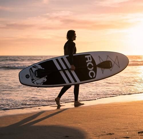 Roc Inflatable Stand Up Paddle Board 10' 6" with Premium SUP Paddle Board Accessories, Wide Stable Design, Non-Slip Comfort Deck for Youth & Adults (Black w/Kayak Seat) — view 6
