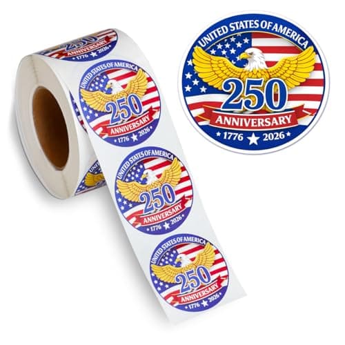 500 PCS 1.89" Patriotic 250th Independence Anniversary Stickers Roll Round American Flag Waterproof Decals Strong Adhesive Labels for Water Bottles Laptops 4th of July Party Decorations