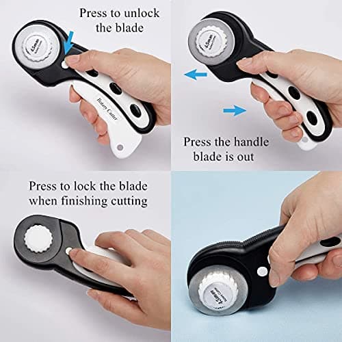 Headley Tools 45mm Rotary Cutter with 7pcs Extra Blades, Ergonomic Handle Rolling Cutter with Safety Lock for Crafting, Sewing, Quilting, Fabric Rotary Cutter Perfect for Left & Right Hand (Black) — view 2