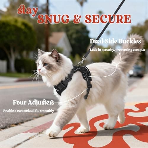 rabbitgoo Cat Harness and Leash for Walking, Escape Proof Soft Adjustable Vest Harnesses for Small Medium Cats, Easy Control Breathable Reflective Strips Jacket, XS, Black — view 5