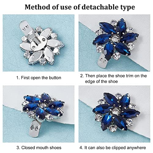 FINGERINSPIRE 2PCS Crystal Shoe Clips 1.3x1.2 inch Blue Rhinestones Shoe Buckles Charms Exquisite Flower Shape Shoes Jewelry Decoration with Box for Women Bridal Pumps Flats Clutch Dress Hat Shoe — view 4