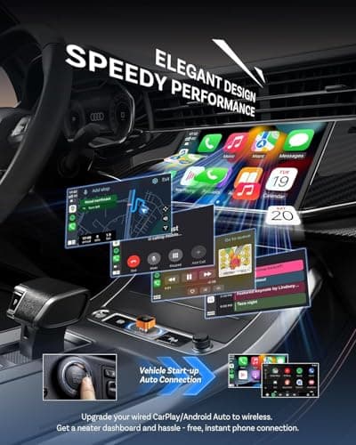 2026 Aimoon Mini Wireless CarPlay Adapter Upgrade Wired to Wireless for CarPlay & Android Auto Plug and Play Fast Auto-Reconnect Stable Control Zero Delay Car Play for iPhone iOS 10+ Android 11+