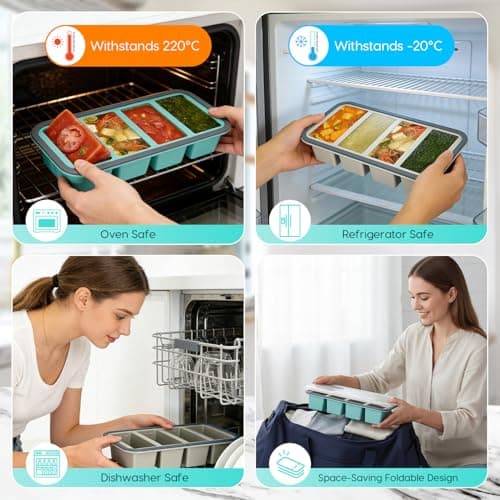 2 Pack Silicone Soup Freezer Containers with Lids, Soup Freezer Mold, Ice Trays for Freezer, Ice Cube Tray for Storing 250mL/125mL Broth, Soup, Leftovers, Sauce, Makes 8 1-Cup Portions Cubes — view 5