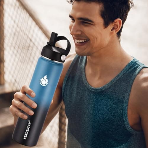 SENDESTAR Insulated Water Bottle 40 oz with Straw, Stainless Steel Wide Mouth Water Bottle, Double Wall Vacuum Leak Proof with Straw Lid & Spout Lid for Sports or Office, Keep Cold or Hot Up to 24 Hrs — view 3