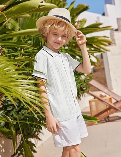 Arshiner Boys Button Down Shirt Short Sleeve Knit Shirt Summer Vintage Fashion Casual Beach Shirts for Kids 3-14 Years White — view 4