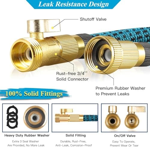 50Ft Expandable Garden Hose Water Hose - Kink Free Flexible Expending Hose with 10 Function Spray Nozzle and 3-Layers Latex, 3/4 Solid Fittings — view 2