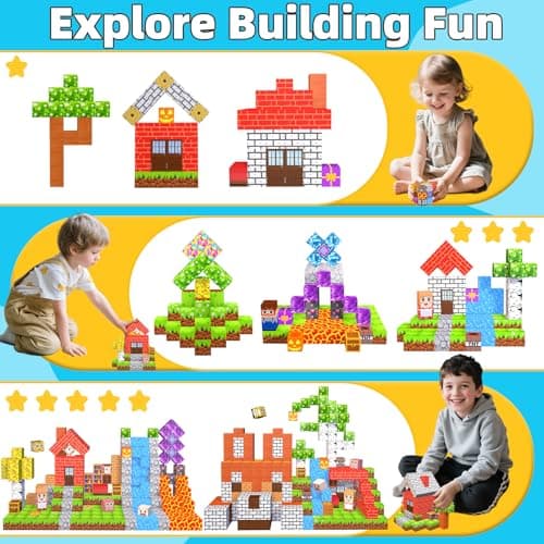 EchoPlan 200PCS Magnetic Blocks, Magnetic Building Blocks, Magnet Blocks Cubes, STEM Educational Stacking Magnet Toy for Kids Ages 3 4 5 6 7 8 9 10 11, Birthday Gifts for Boys and Girls, 1" Large Size — view 4