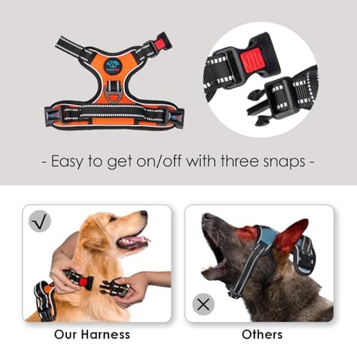 PHOEPET Reflective Dog Harness Large Breed Adjustable No Pull Vest with with Handle 2 Metal Rings 3 Buckles [Easy to Put on & Take Off](M, Orange) — view 2
