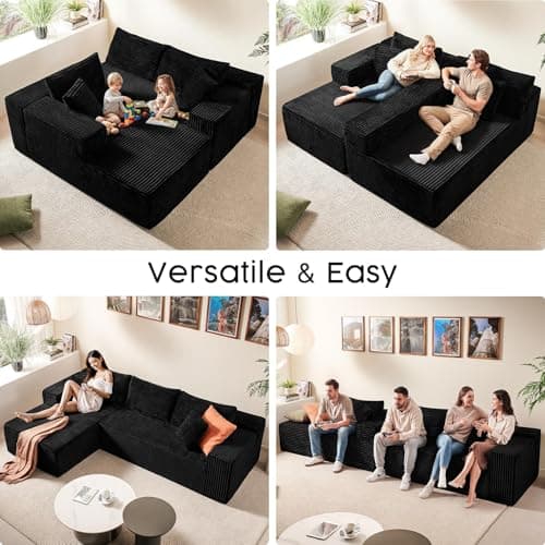 Sectional Couch for Living Room - 108" Modular Cloud Sofa with Chaise, Ultra Soft Corduroy L-Shaped Large Couches, Boneless Deep Seat Sectional Couch, No Assembly Required — view 2