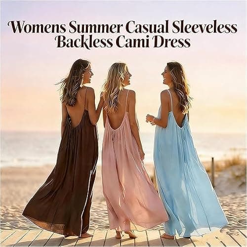 Backless Cami Dress Backless Dress House Dress for Women Sleeveless Long Cami Lounge Dress Backless for Indoor Summer Wear (US, Alpha, Large, Regular, Regular, Black) — view 4