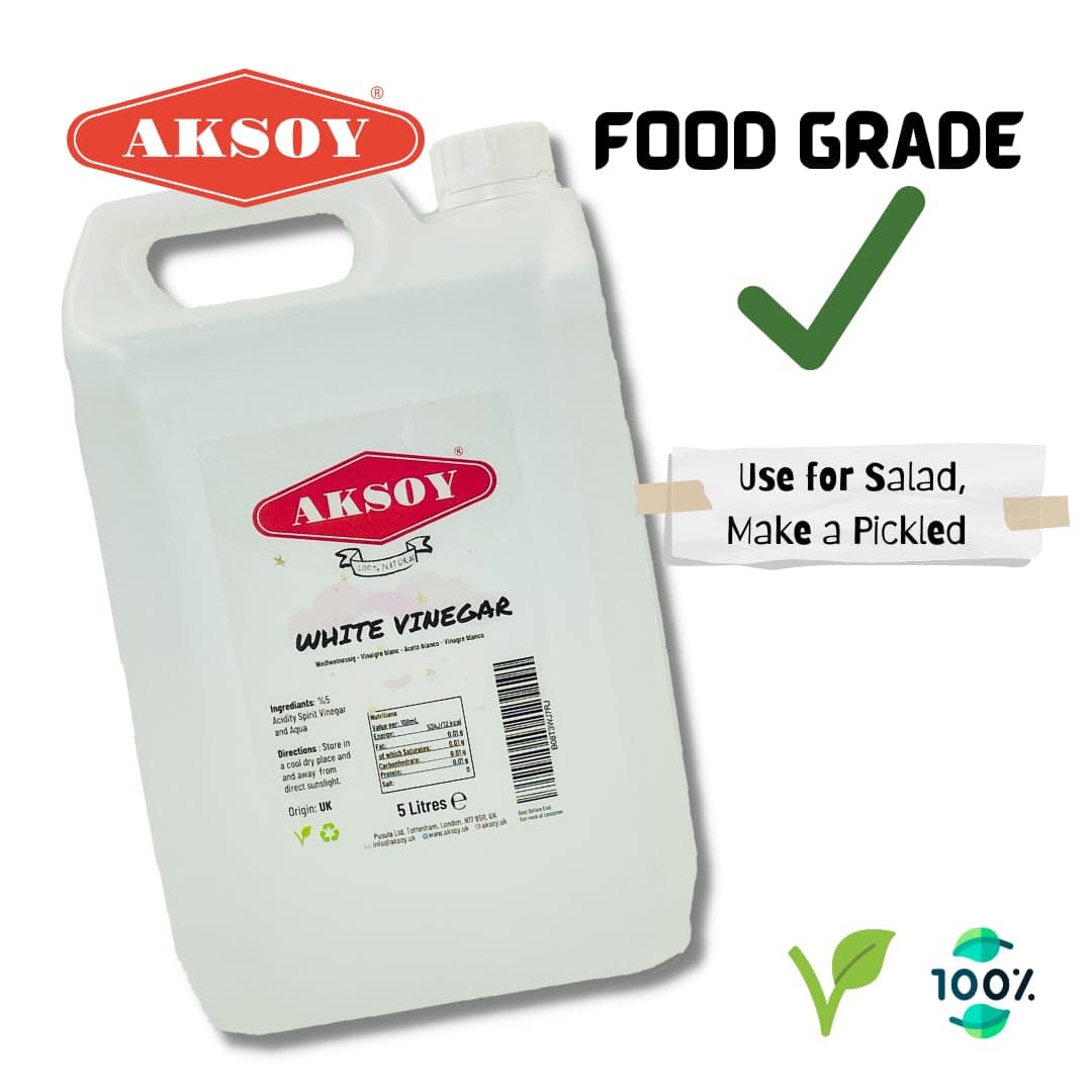 Aksoy Distilled White Spirit Vinegar 5L | Ideal for Cleaning, Pickling, Marinating, Cooking & Natural Weed Control – Multi-Purpose, Descaling & Odour Removal — view 3