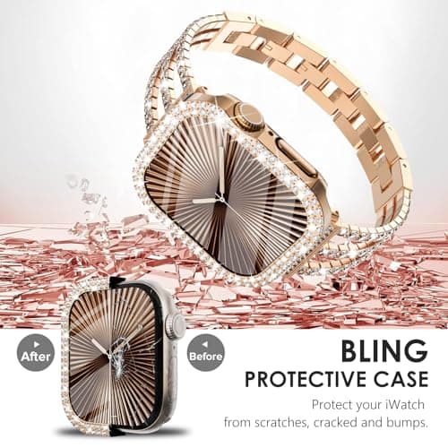 Surace Bling Apple Watch Case with Screen Protector Compatible with Apple Watch Series 11 Series 10 42mm, Crystal Diamond Overall Protective Case Face Cover Bumper 42mm, Rose Gold — view 3