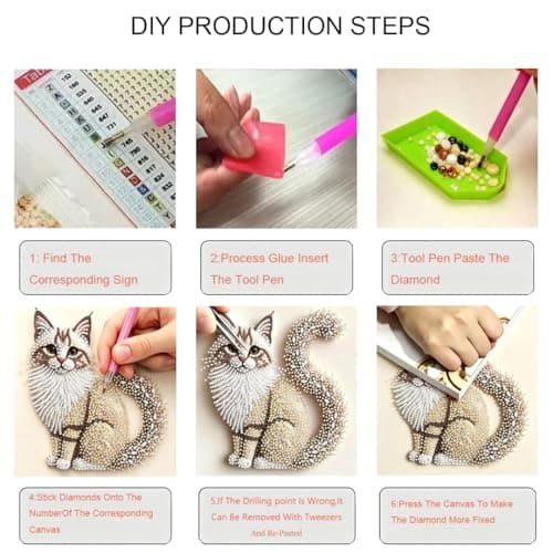 OJTOYART 5D Cat Special Shape Diamond Art Kits for Adults Beginners, Animal Cat Diamond Painting Kits for Adults, DIY Crystal Rhinestones Diamond Painting for Home Wall Decoration 12 × 12inch — view 5
