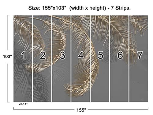 Cliouar Grey Palm Leaf Wallpaper 155" x 103" (7 Panels, Non-Pasted, 3D Effect Silk Cloth, High-Definition Printing) for Bedroom & Living Room — view 3