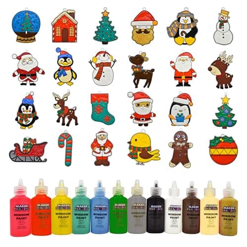 KOKO AROMA Create Your Own Suncatchers for Window Hanging – [24] Sun Catchers [12] Glitter Paints Arts and Crafts for Kids Holiday Christmas