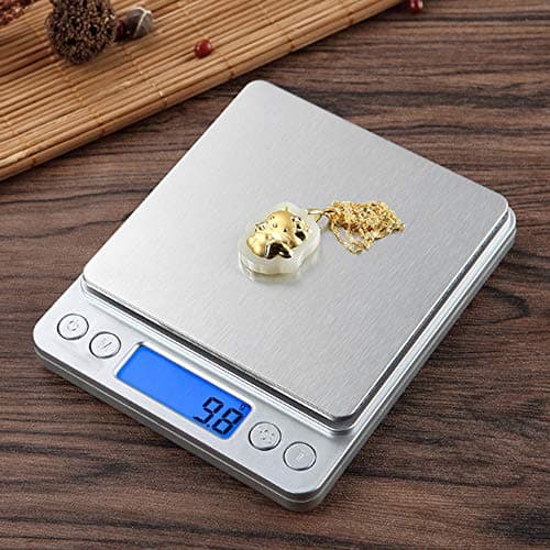 Small Digital Scale,3kg/0.1g,6.6lb,Kitchen Scale,Food Scale,with Blue Backlit LCD Display, 6 Units, Auto Off, Tare, PCS Function, Stainless Steel, Battery Included — view 4