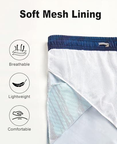 ELETOP Men's 9 Inch Quick Dry Swim Trunks 4 Way Stretch Swim Shorts Beach Men's Bathing Suit Swimwear with Mesh Lining Teal Blue Diagonal XL — view 5