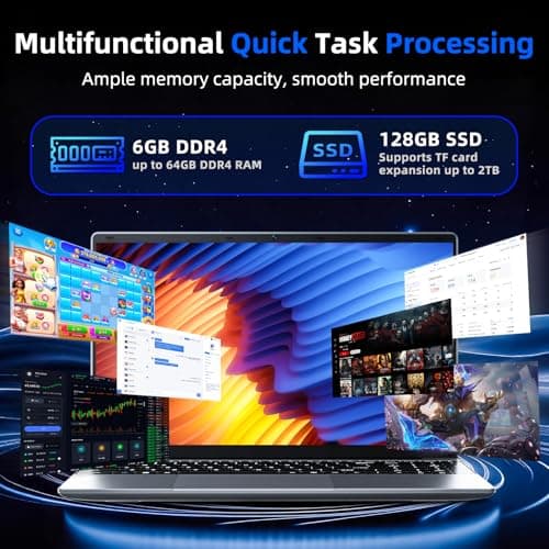 MELIUNA 15.6 Inch Laptop with AI&Office 365, 6GB RAM 128GB SSD, Quad-Core Processor, Win 11 Home Laptops Computer, IPS FHD, 180°Viewing, Type-C, WiFi 5, BT 4.2, Portable Thin Laptops(Gray) — view 3