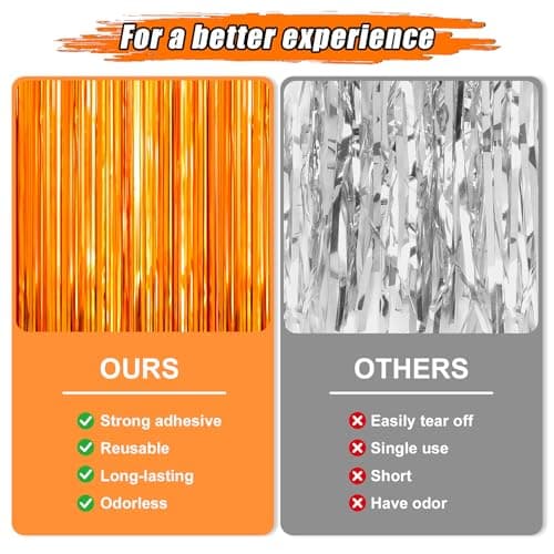 Crosize 2 Pack 3.3 x 9.9 ft Foil Fringe Streamer Backdrop, Orange — view 2