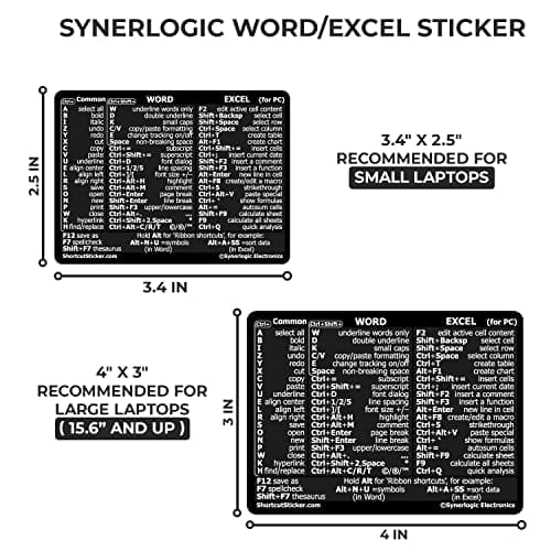 SYNERLOGIC Windows + Word/Excel (for Windows) Quick Reference Guide Keyboard Shortcut Stickers, No-Residue Vinyl (Black/Small/Combo) — view 5