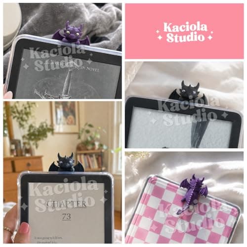 Kaciola Dragon Buddy Charm for Kindle, Sticky Peeker Charm for E-Reader Phone Tablet or Laptop, BookTok Book Accessories Bookish Gift for Book and Fantasy Lovers (Purple) — view 5
