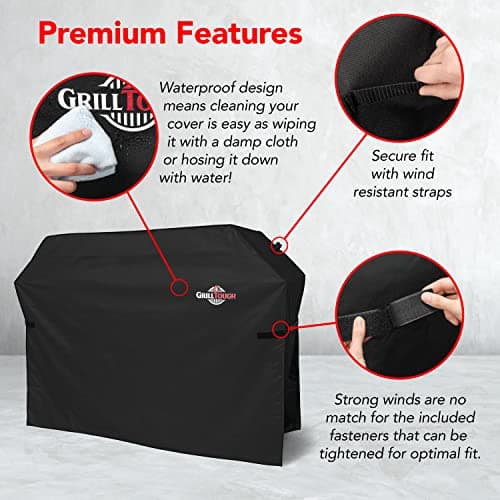 GrillTough Heavy Duty BBQ Grill Cover for Outdoor Grill, 58 Inch – Waterproof, Weather Resistant, UV & Fade Resistant with Fastening Straps – Gas Grill Cover for Weber, Genesis, Charbroil, etc. Black — view 2