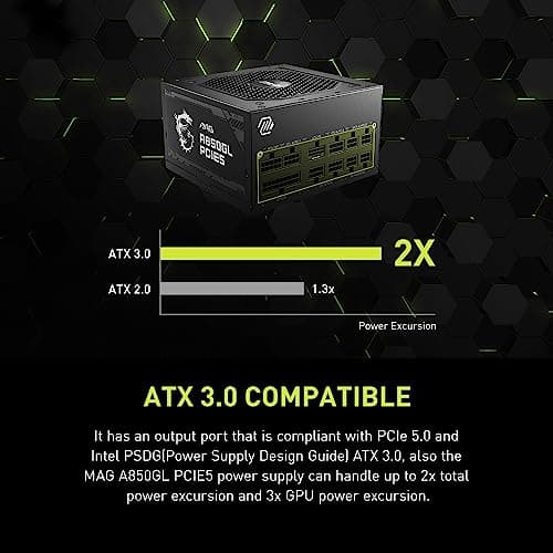 MSI MAG A850GL PCIE5, Fully Modular Compact Gaming 850W Power Supply, 80+ Gold, ATX 3.1 & PCIe 5.1 Ready, Native Dual-Color 12V-2x6 Cable, 10 Year Warranty — view 4