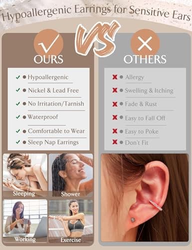 Jstyle Hypoallergenic Silver Stud Hoop Earrings for Women Small Flat Back Surgical Stainless Steel Earrings for Sensitive Ears Trendy Silver Hoops Cartilage Earring Stack Set Multiple Piercing Jewelry — view 4