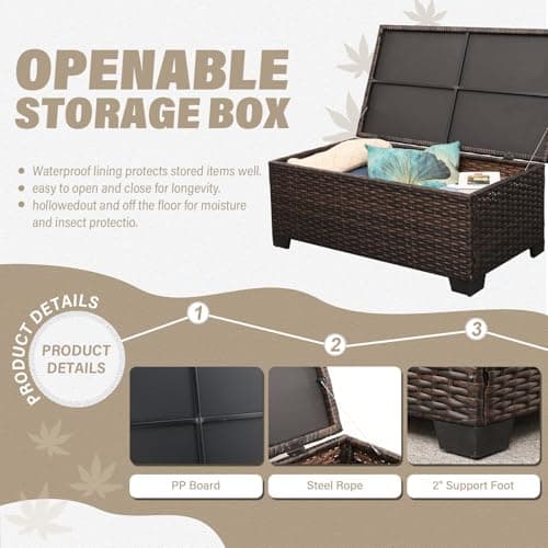Oasishine Outdoor Patio Furniture Set 4 Pieces Wicker Outdoor Furniture Chairs and Sofa Patio Storage Table Non-Slip Cushions and Waterproof Covers, Khaki — view 2