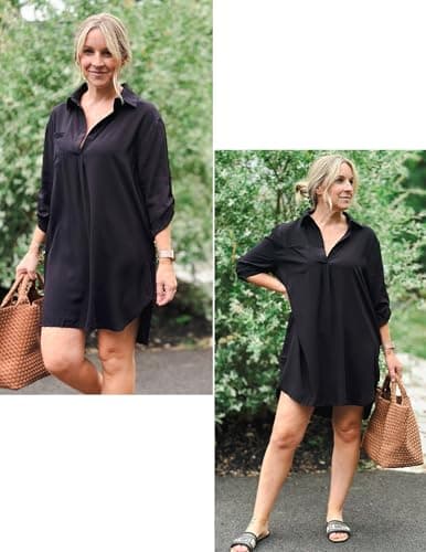 Ekouaer Womens Swimsuit Coverups Beach Cover Up Shirt Summer BeachwearX-Large Black — view 3